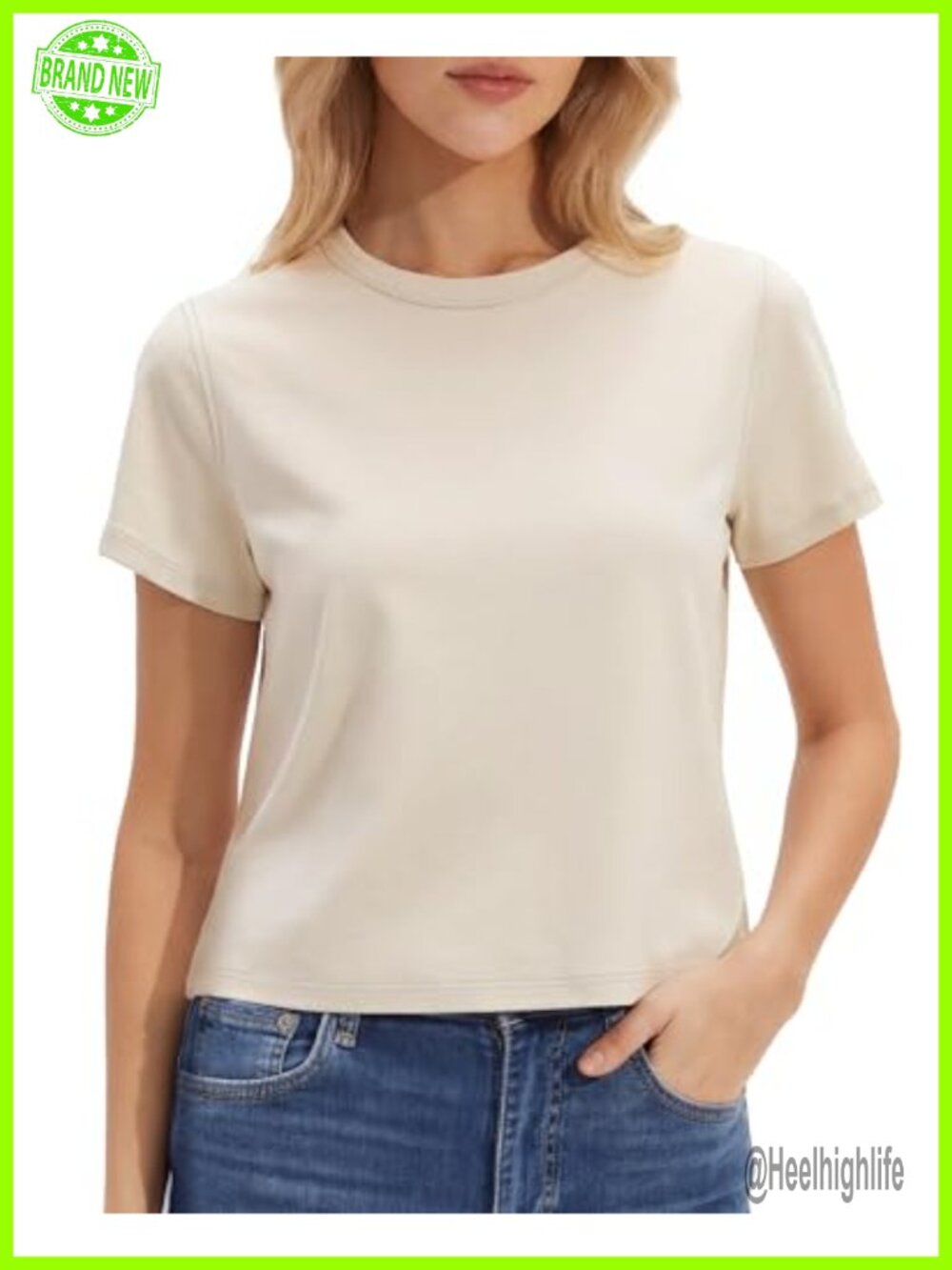 Women's Cotton Blend Boxy Cropped Crewneck T-Shirt Relaxed Fit Basic Tee